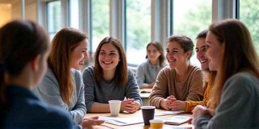 Group English conversation class with international students in Oxford